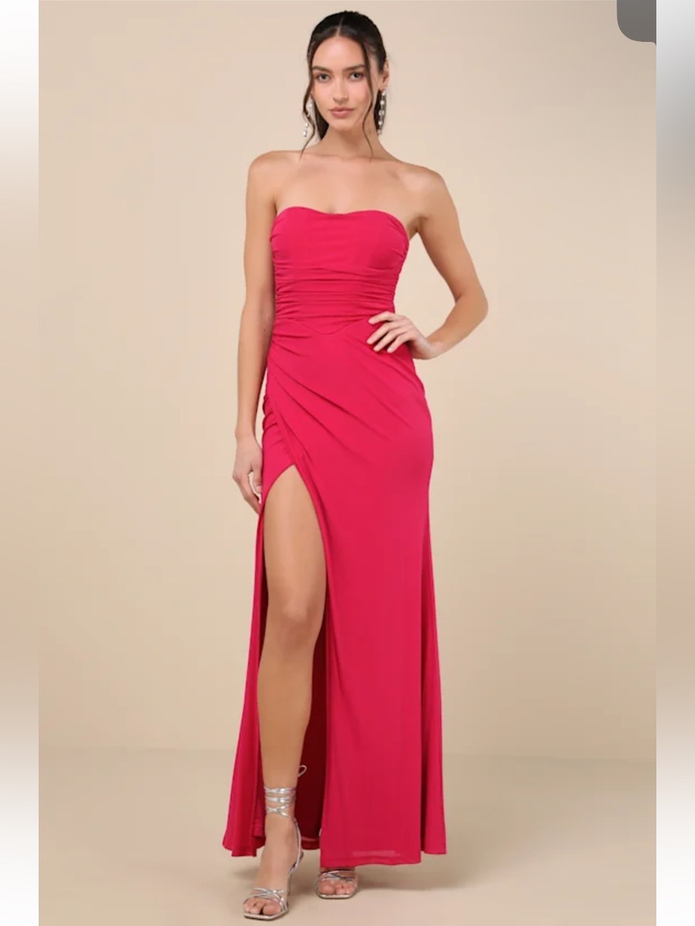 NWT Lulus Epitome of Allure Fuchsia Mesh Strapless Ruched Maxi Dress